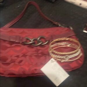 Coach Red Shoulder wristlet with 3 bangles Nwt